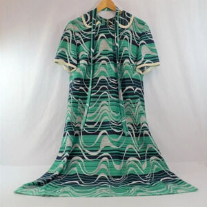 Vintage 1960s/70s Charles Carroll Dress Green Blue  Wave Pattern